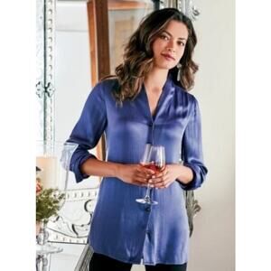 Soft Surroundings Blouse Top Shirt Tunic Medium Satin Crinkle Sexy Slinky Party